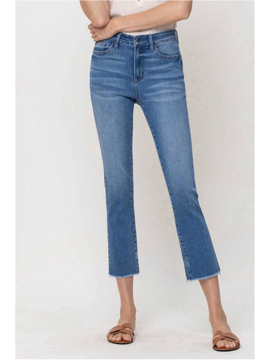 Flying Monkey Denim - Flying Monkey VTG Retro Inspire High Rise Raw Hem Crop Slim Straight Jeans Sz 29